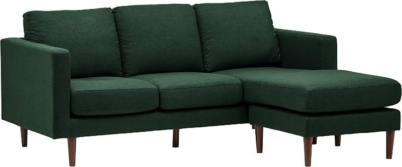 Photo 1 of Amazon Brand – Rivet Revolve Modern Upholstered Sofa *FACTORY SEALED + PACKAGE DMG* with Reversible Sectional Chaise, 80"W, Heritage Green 
