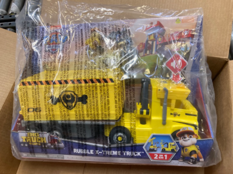 Photo 3 of Paw Patrol, Rubble 2 in 1 Transforming X-Treme Truck with Excavator Toy, Crane Toy, Lights and Sounds, Action Figures, Kids Toys for Ages 3 and up