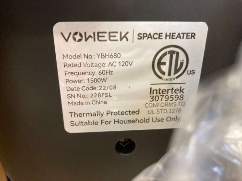 Photo 5 of 24" Space Heater, Voweek 1500W PTC Fast Heating Ceramic Heater  