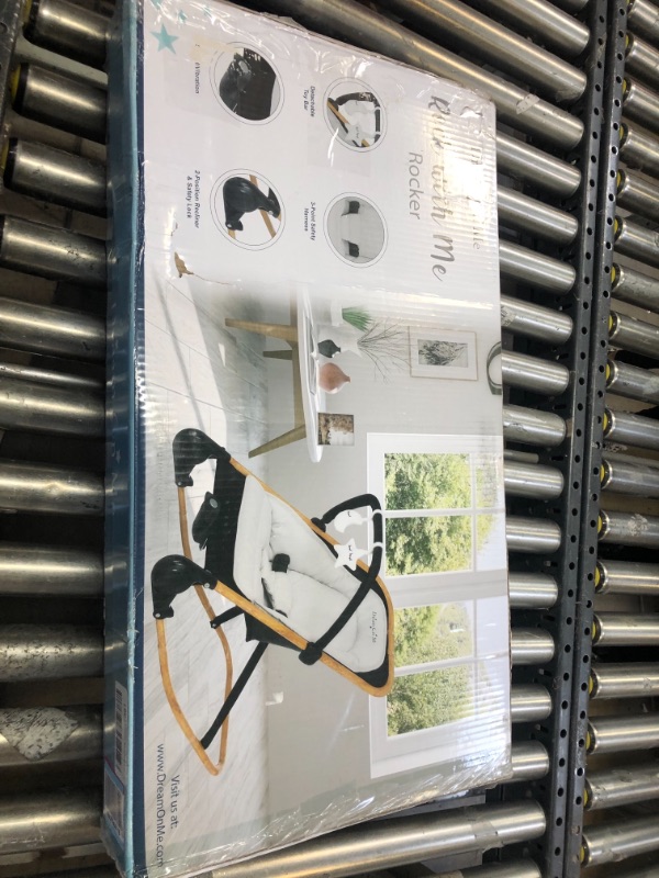 Photo 1 of Dream on Me Rock with me 2-in-1 Rocker and Stationary Seat | Compact Portable Infant Rocker with Removable Toys Bar & Hanging Toys in Grey