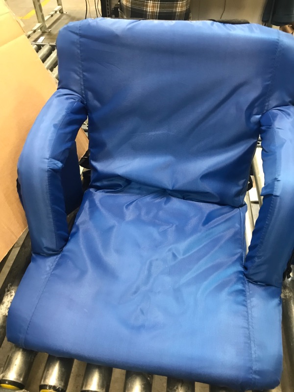 Photo 2 of Sportneer Stadium Seats for Bleachers, 2 Pack Bleacher Seats with Back Support 6 Reclining Positions, Portable Stadium Chairs with Thick Padded Cushion Armrests for Basketball Soccer Sport Events Blue Regular - 20.5"   ***LIKE NEW***