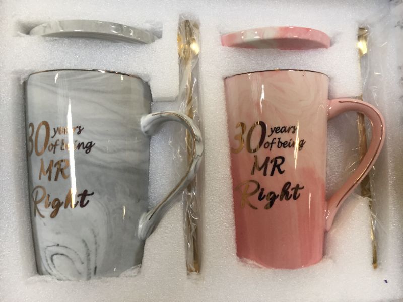 Photo 2 of 30th Wedding Anniversary Coffee Mugs 30th Wedding Mugs 30 Year Parents Anniversary Mugs 30th Anniversary Mugs for Couple Her Husband Wife Parents 30th Mr Right Mrs Always Right Coffee Mugs 14 Ounce Pink and Gray 30th