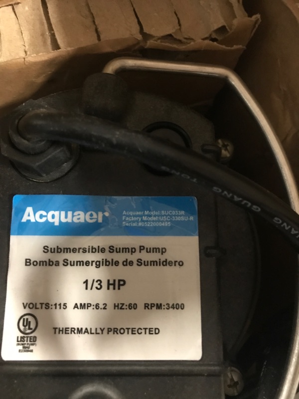 Photo 1 of Acquaer 1/3 HP Submersible Sewage/Effluent Pump,3680 GPH Cast Iron Sump Pump with Automatic Integrated Snap-action Float Switch for Septic Tank ,Basement,Flooding Area