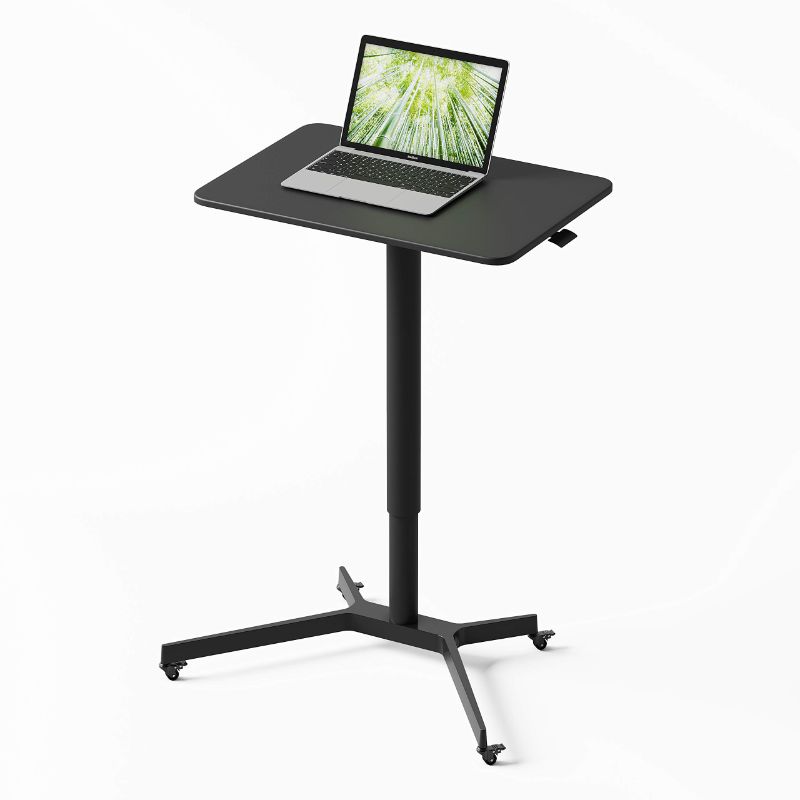 Photo 1 of ZHU CHUANG Mobile Sit-to-Stand Desk Heigh Adjustable Stand Up Computer Workstation, Presentation Cart, Lectern Podium with Casters Black