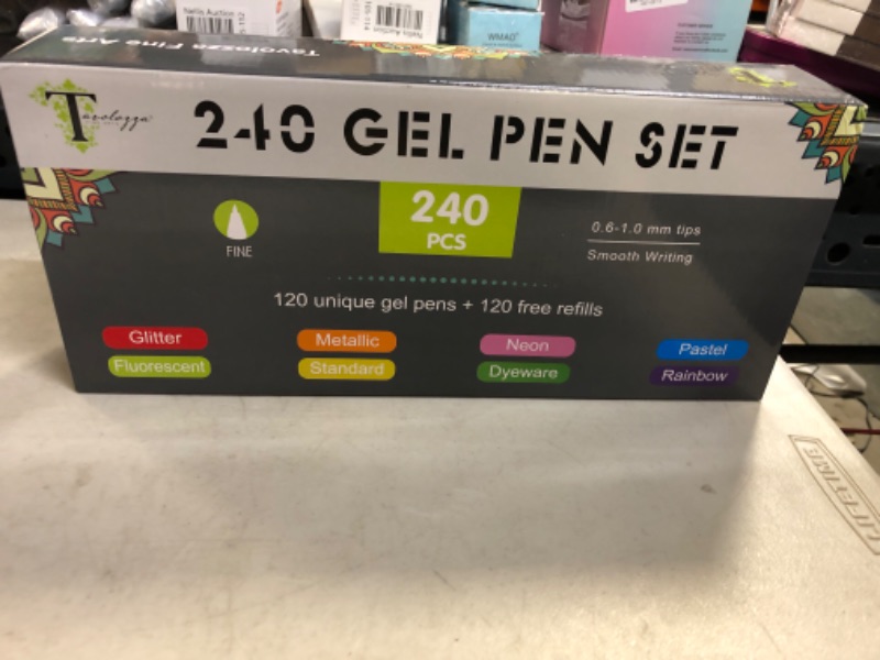 Photo 2 of Tavolozza 240 Pack Gel Pens Set, 120 Unique Gel Pen Plus 120 Refills, 40% More Ink Neon Glitter Coloring Pens for Adult Coloring Books Drawing 240 Count (Pack of 1)------FACTORY SEALED
