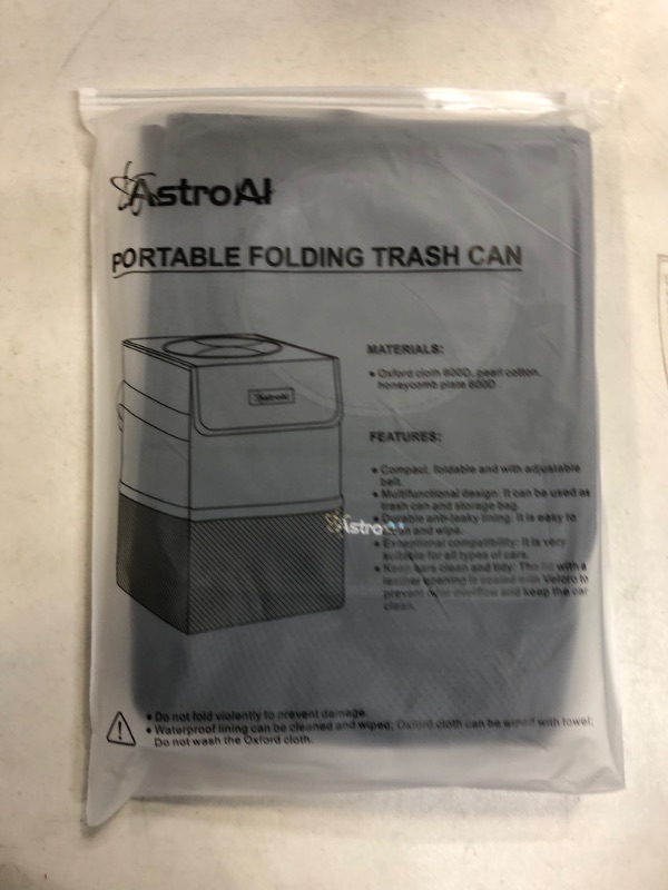 Photo 2 of AstroAI Car Trash Can with Lid and Storage Pockets,Leak-Proof Waterproof Car Trash Bag,2.5 Gallon Organizer Car Garbage Can,Portable Folding Multipurpose Car Trash Bin