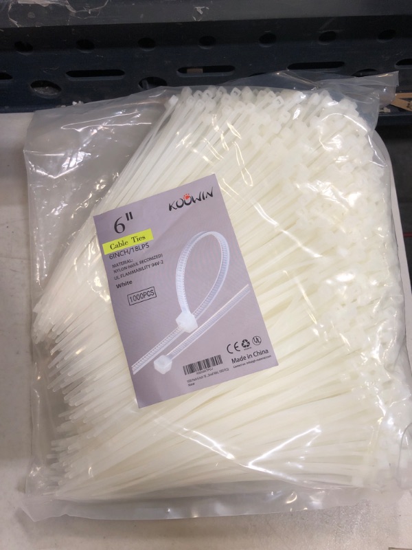 Photo 2 of 1000 Pack 6 Inch Bulk KOOWIN Nylon Plastic Cable Zip Ties Small Wire Wraps White 6 inch 18 lb (1000 pcs) White