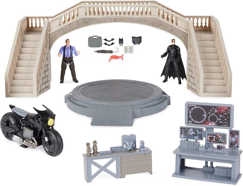 Photo 1 of DC Comics, Batman Batcave with Exclusive Batman and Penguin Action Figures and Batcycle, The Batman Movie Collectible Kids Toys for Boys Ages 3 and up  -- FACTORY SEALED , PACKAGING SLIGHTLY DAMAGED -- --
