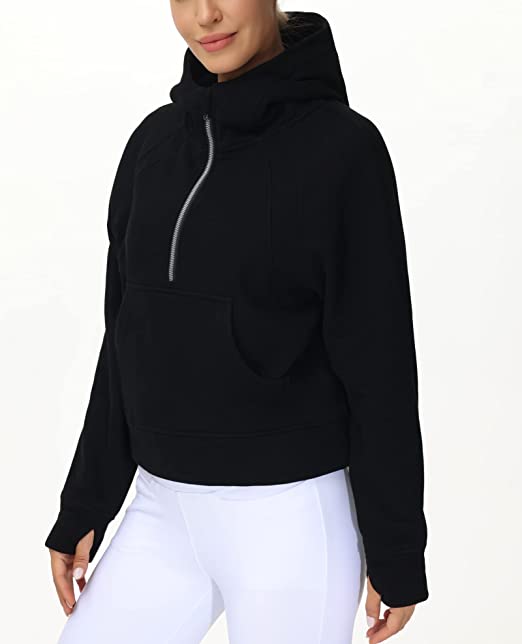 Photo 1 of Women’s Hoodies Half Zip Long Sleeve Fleece Crop Pullover Sweatshirts with Pockets Thumb Hole SIZE S -- BLUE  --
