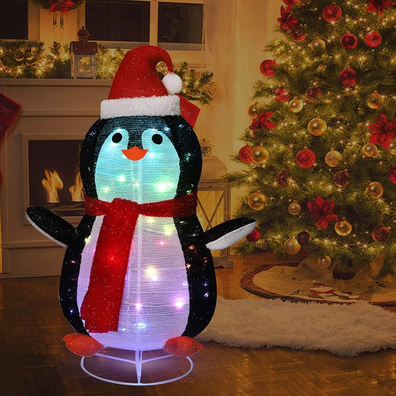 Photo 1 of ATTGREAT 17 Light Modes Outdoor Christmas Decorations, 1.2FT Lighted Pop Up Christmas Penguin Decorations, Collapsible Easily Stand Easy-Assembly or Holiday New Year Winter Indoor Outdoor Decor   -- NEEDS AA BATTERIES , FACTORY SEALED --
