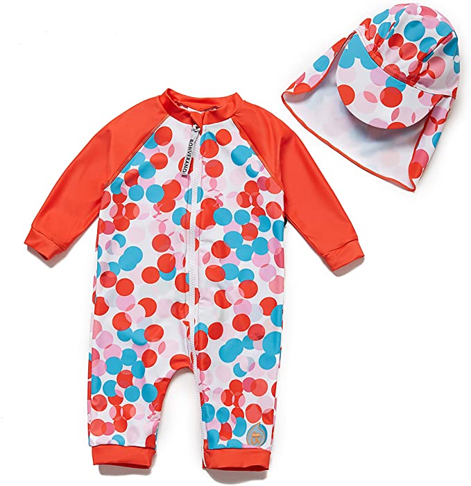 Photo 1 of Baby Girl Sunsuits Full-Length Zipper UPF 50+ Sun Protection One Piece Swimwear with Sun Cap  SIZE 24-36 MONTHS 
