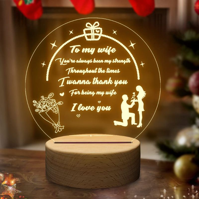 Photo 1 of Wife Gift Night Light from Husband, Engraved Night Lamp Gifts for Wife, Colorful Night Table Lamp Gift for Engagement Anniversary, Wedding, Valentine's Day, Christmas
