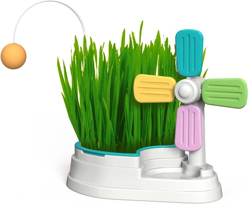 Photo 1 of Borpein Cat Grass Container, Cat grass container with toys, Special cat grass container, Cat ball toy, Cat windmill toy, Desk top toy for kitties, Cat toy for small cat, Seeds not included.
