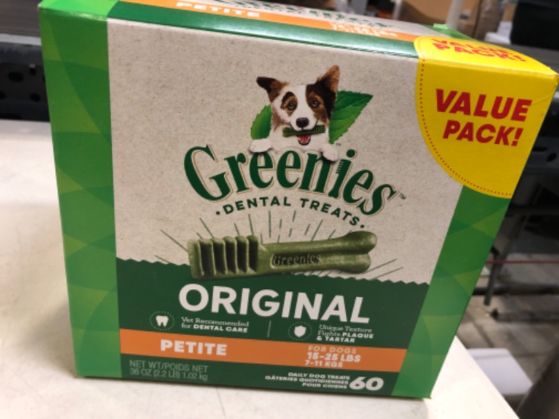 Photo 2 of GREENIES Original Petite Natural Dog Dental Care Chews Oral Health Dog Treats, 36 oz. Pack (60 Treats) 60 Count (Pack of 1)----exp date 02-2024------FACTORY SEALED
