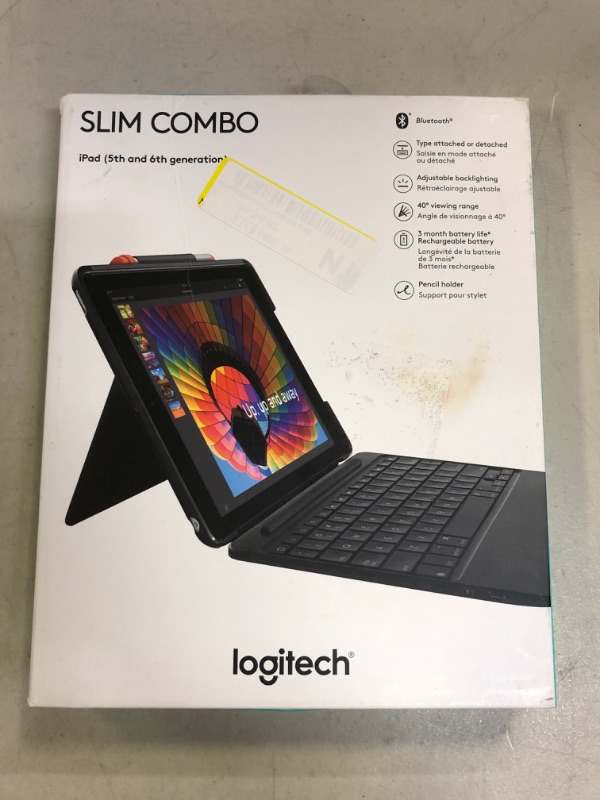 Photo 2 of Logitech Slim Combo Case with Detachable Backlit Bluetooth Keyboard for iPad (5th & 6th Generation), Black