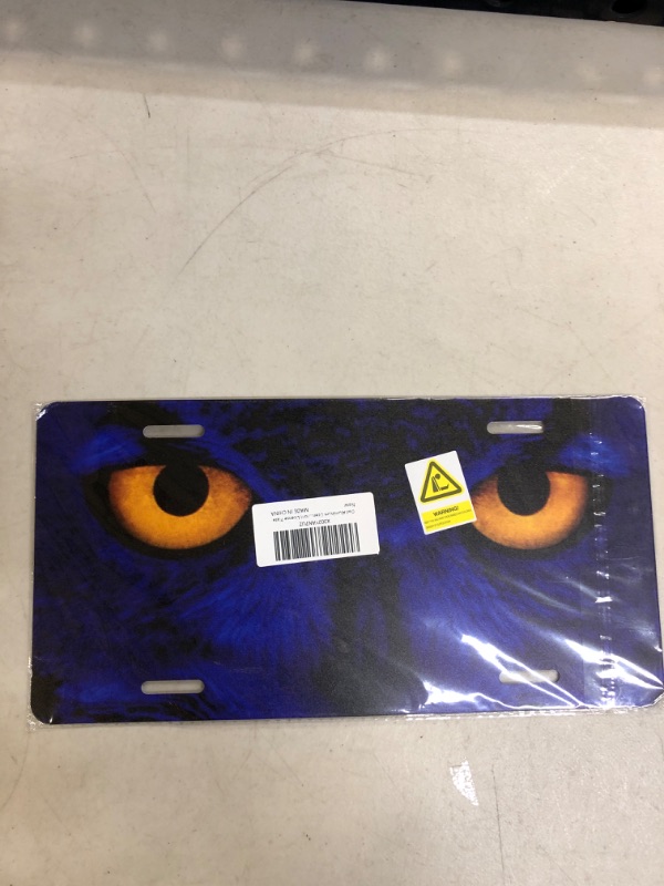 Photo 2 of Owl Aluminum License Plate, Blue Owl Eyes Decorative Novelty Car Front License Plate