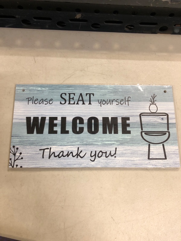 Photo 2 of Door Sign with Rope, Wooden Welcome Bathroom Theme Hanging Sign Wall Art for Entry Porch Front Home Garden Office Commercial Indoor and Outdoor Decor 11.4 x 5.9 inches?D?