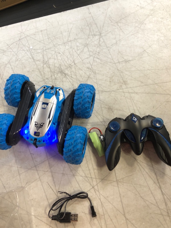 Photo 3 of Remote Control car,2.4GHz Electric Race Stunt Car,Double Sided 360° Rolling Rotating Rotation, LED Headlights RC 4WD High Speed Off Road for 3 4 5 6 7 8-12 Year Old Boy Toys (Blue)