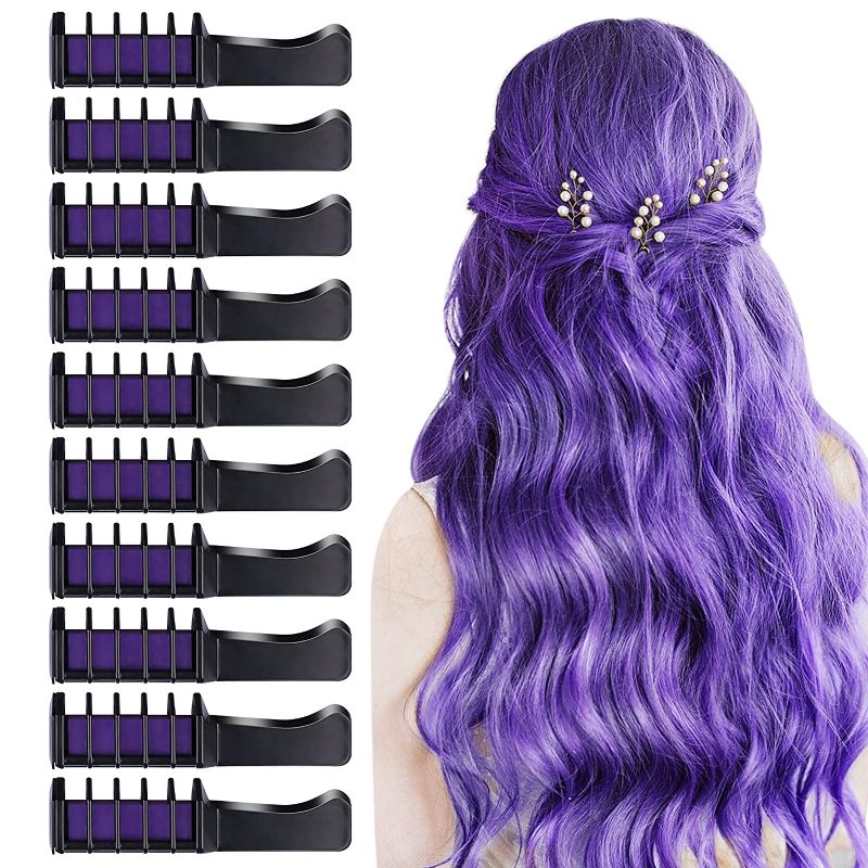 Photo 1 of 10 PCS Hair Chalk Comb, TOROKOM Temporary Bright Washable Hair Color Comb Mini Hair Chalk for Girls Age 4 5 6 7 8 10 Kids Non Toxic Hair Color Dye for Cosplay Halloween Christmas DIY Hair Color(Purple) 2 COUNT
