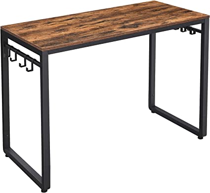 Photo 1 of VASAGLE ALINRU 39-Inch Computer Desk with 8 Hooks, for Study, Home Office, Easy Assembly, Steel Frame, 39.4", Rustic Brown