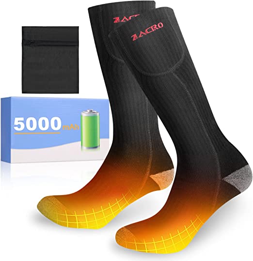 Photo 1 of 1Zacro Heated Socks for Men & Women- 5000 mAh Battery Powered Electric Socks with Wash Bag, Battery Thermal Foot Warmer, Rechargeable Heating Socks for Hunting, Skiing, Hiking 2