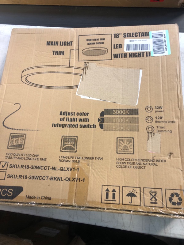 Photo 1 of 18 Inch LED Flush Mount Ceiling Light with Night Light (5W 2000K), 32W, 3200lm, 3000K/4000K/5000K Selectable, Dimmable Round Flat Panel Light, for Bedroom, Kitchen, Hallway - ETL Listed - Black 18 inch Black