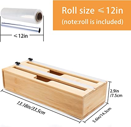Photo 2 of 2 in 1 Plastic Wrap Dispenser with Cutter, 2 Drawer Plastic Storage, Bamboo Wrap Organizer with Cutter, Foil and Tinfoil Organizer Box Dispenser for Drawers, Roll Organizer Wrap Dispenser