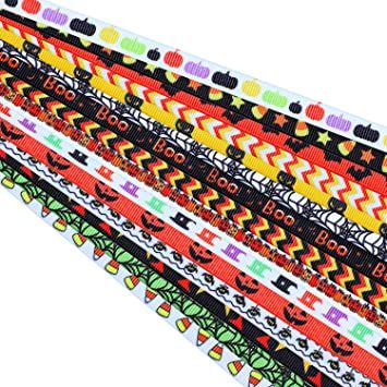 Photo 1 of 30 Yards 3/8 inch Wide Halloween Grosgrain Ribbons Pumpkin Ghost Bat Spiderweb Printed Ribbons Halloween Polyester Ribbon for Halloween Gift Party Decoration- (2 Packs)