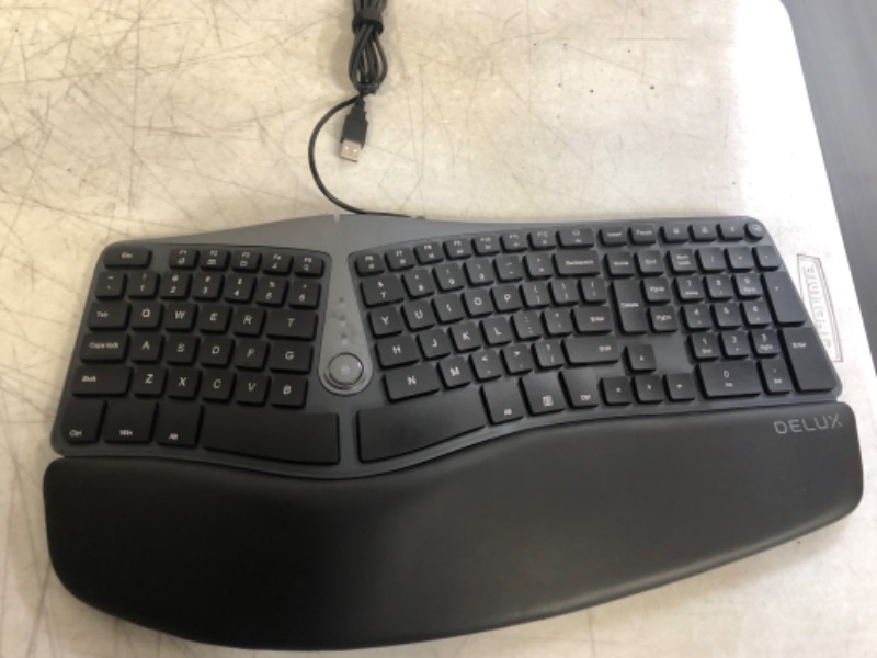 Photo 2 of DeLUX Wired Ergonomic Split Keyboard with Wrist Rest, [Standard Ergo] Keyboard Series with 2 USB Passthrough, Natural Typing Reducing Hand Pressure, 107 Keys for Windows and Mac OS (GM901U-Black)