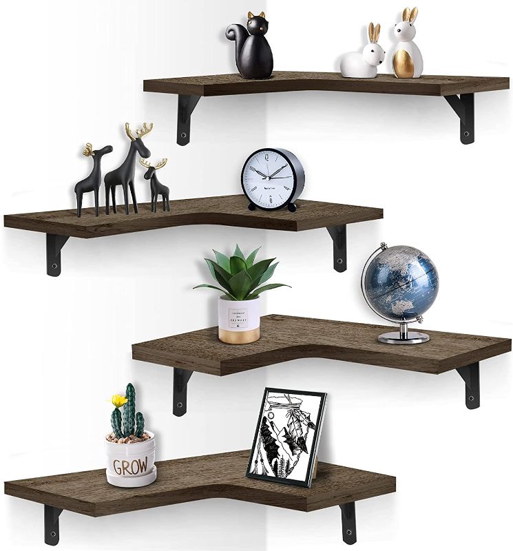 Photo 1 of EACHPAI Corner Floating Shelves Wall Mounted Set of 4, Rustic Wood Wall Storage Shelves 