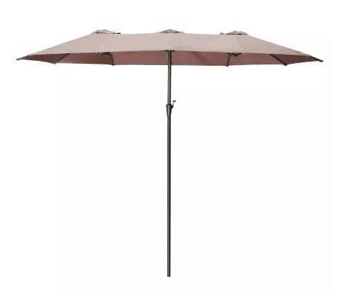 Photo 1 of 15 ft. 3 Top Patio Outdoor Market Umbrella with Crank in Coffee
