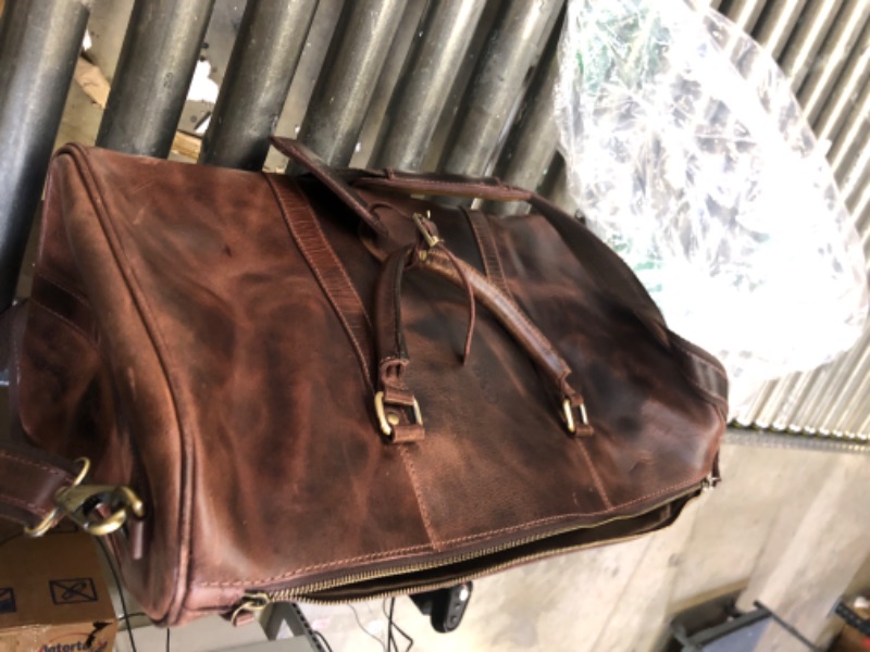 Photo 3 of Handmade Leather Duffle Bag | Top Grain Leather | TSA Approved Cabin Sized Duffel | Vintage Classic Style with Modern Outlook | Carry On Gifts for Men and Women (Mulberry, 20 inches)