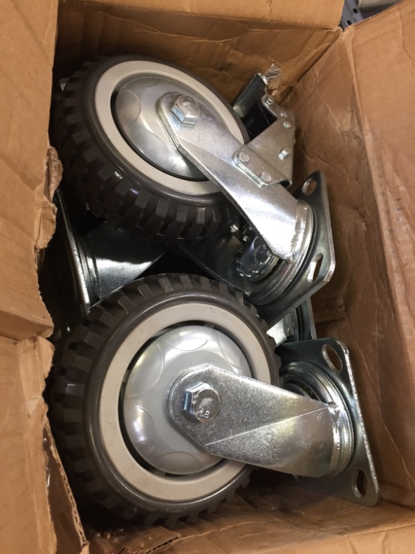 Photo 2 of 6" Heavy Duty Caster Wheels Set of 4 Load 2200lbs Premium Rubber No Noise Casters Wheels Lockable Bearing Plate Caster with Brakes 360 Degree Plate Swivel Castors Wheel for Furniture Workbench Cart 6 inch Rubber Caster Wheels