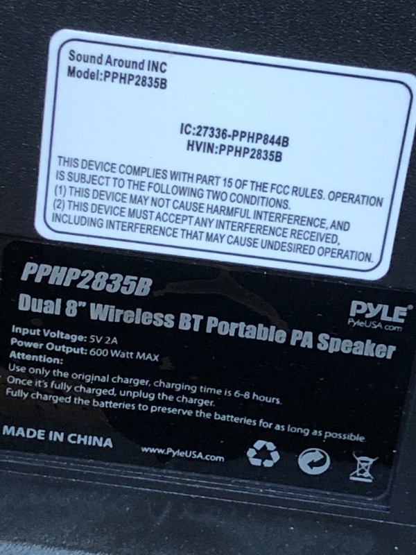 Photo 4 of Pyle Portable Bluetooth PA Speaker System - 600W Rechargeable Outdoor Bluetooth Speaker Portable PA System w/ Dual 8” Subwoofer 1” Tweeter, Microphone In, Party Lights, USB, Radio, Remote - PPHP2835B