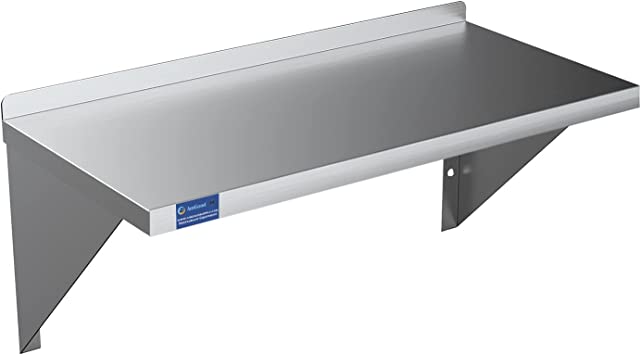 Photo 1 of 12" Width x 24" Length | Stainless Steel Wall Shelf | Square Edge | Metal Shelving | Heavy Duty | Commercial Grade | Wall Mount | NSF Certified
