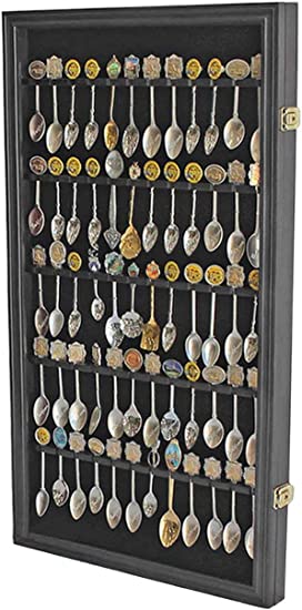 Photo 1 of 60 Souvenir Spoon Tea Spoon Display Case Rack Holder Wall Cabinet Frame, UV Protection, Lockable Door (Black Finish