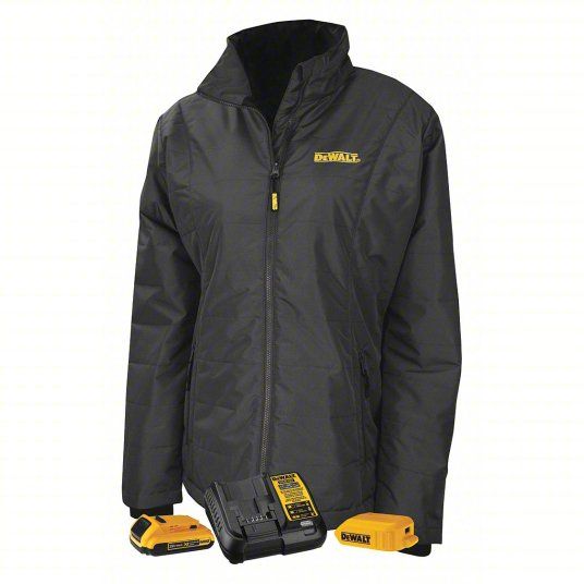 Photo 1 of DEWALT Heated Jacket: Women's, XS, Black, Up to 9 hr, 33 in Max Chest Size, 3 Outside Pockets, 3
