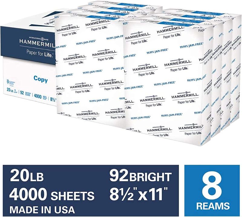 Photo 1 of Hammermill Printer Paper, 20 lb Copy Paper, 8.5 x 11 - 1 Pallet, 40 Cases (200,000 Sheets) - 92 Bright, Made in the USA
