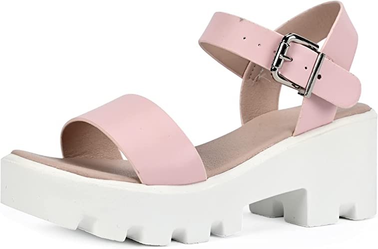 Photo 1 of 
READYSALTED Casual Summer Platform Wedge Double Band Sandals for Women with Buckle Open Toe Ankle Strap (MELON1) SIZE 6