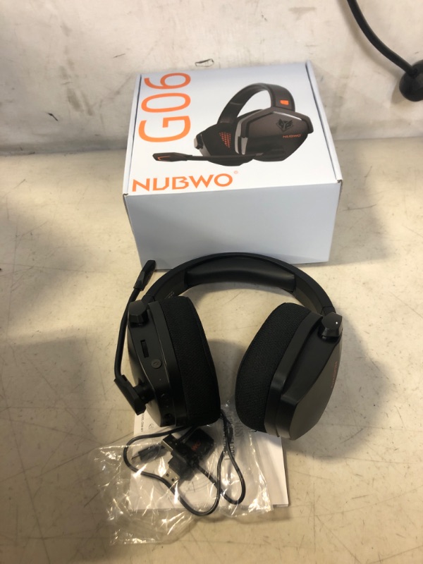 Photo 2 of NUBWO G06 Wireless Gaming Headset with Microphone for PS5, PS4, PC, Mac, 3-in-1 Gamer Headphones with Mic, 2.4GHz Wireless for Playstation Console, Bluetooth Mode for Switch, Wired Mode for Controller Orange