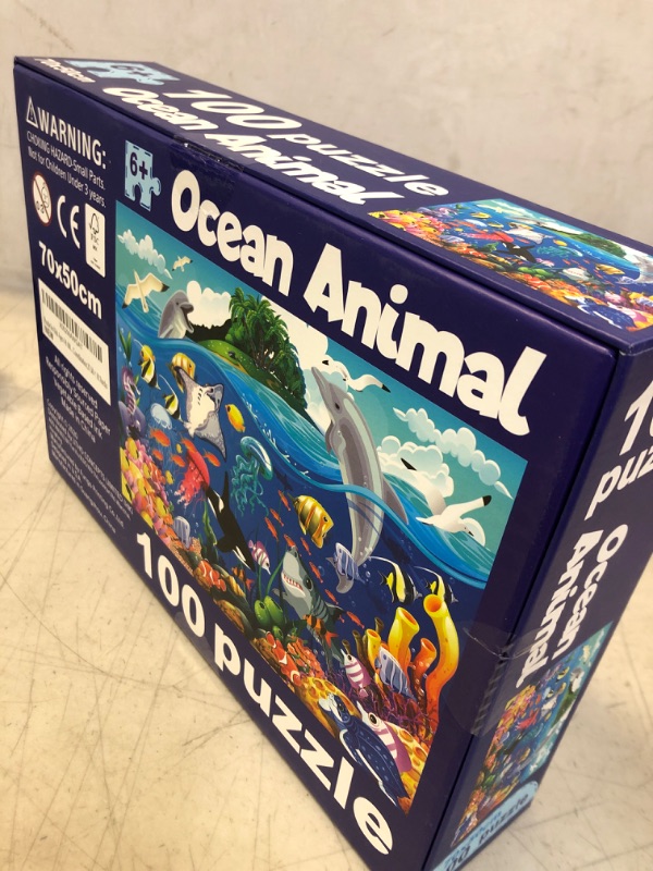 Photo 2 of 100 Piece Puzzles for Kids Ages 4-8 - Ocean Animal Design,Underwater Floor Puzzle for Kids Ages 3-5,Raising Children Recognition & Promotes Hand - Eye Coordination,27.56×19.7inchs