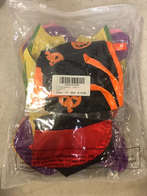 Photo 2 of 8 Pieces Halloween Pet Costume Set Includes 4 Colorful Cat Dog Butterfly Wings 1 Bat Wings 1 Dinosaur Wings 1 Vampire Cloak 1 Pumpkin Cape for Halloween Party Decoration Cosplay Dress up Accessories