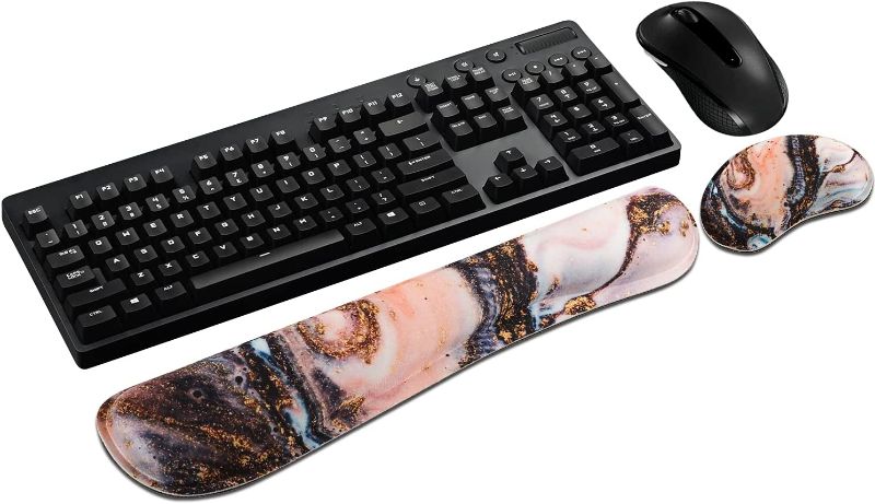 Photo 1 of Anyshock Kyeboard Wrist Rest and Soft Gel Memory Foam Mouse Wrist Support Pad, Ergonomic Wrist Rest with Comfortable Lycra and Non-Skid Rubber Base for Office, Computer, Laptop(Gilding Marble)