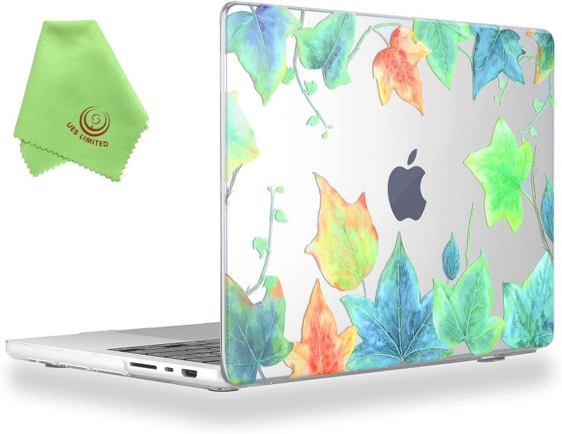 Photo 1 of UESWILL Compatible with MacBook Pro 14 inch Case Cover 2021-2023 Model A2442/A2779, Pattern Hard Shell Case Cover for MacBook Pro 14 with M1 M2 Pro/Max chip & Touch ID + Microfiber Cloth, Leaf