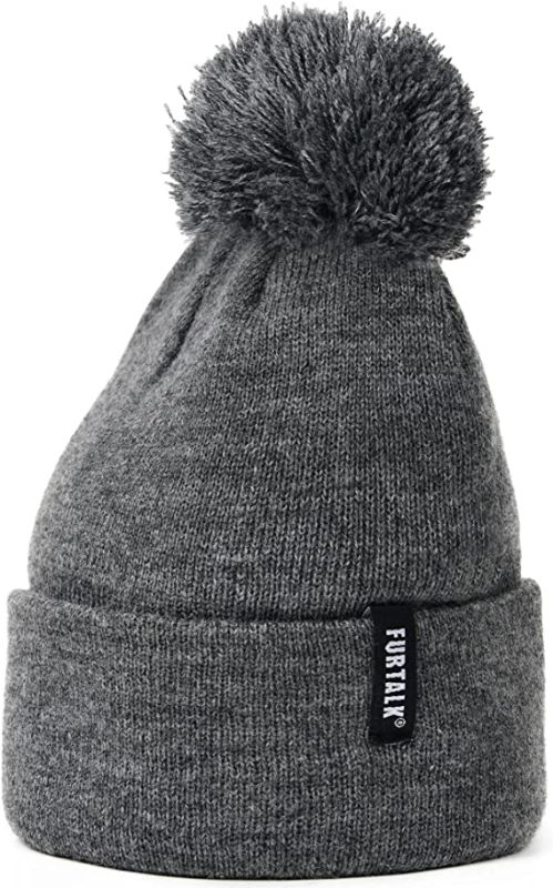 Photo 1 of FURTALK Toddler Winter Hat Baby Boys Girls Pom Pom Beanie Hat Double Layer Kids Knit Winter Pom Hats 