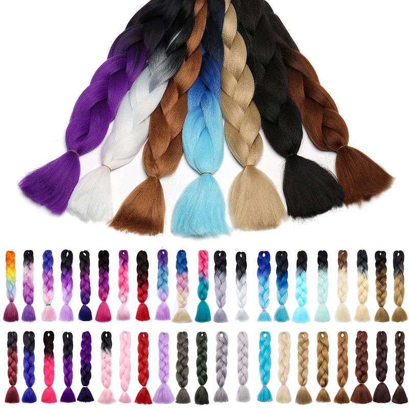 Photo 1 of SEGO 24 Inch Ombre Jumbo Braiding Hair Jumbo Braid Hair Extensions Long Jumbo Braids for Box Braids Crochet Hair High Temperature Fiber 3 Tone Colored 1 Bundle Black/Purple Red/Dark Blue