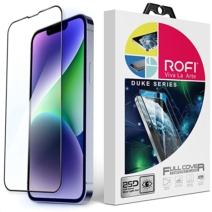Photo 1 of RF ROFI Blue Light Screen Protector Universal Compatible with iPhone14 Plus/13 Pro Max in 6.7 Inch Eye Protection Full Coverage Tempered Glass 9H hardness Shatterproof Protective Film