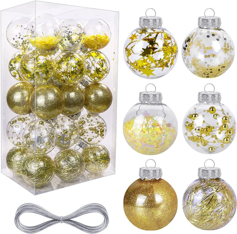 Photo 1 of 30 PCS Christmas Ball Ornaments, 2.36 Inch Gold Shatterproof Plastic Christmas Balls Clear Large Christmas Hanging Ornaments Xmas Hanging Balls for Christmas Tree Decoration Holiday Party Supplies