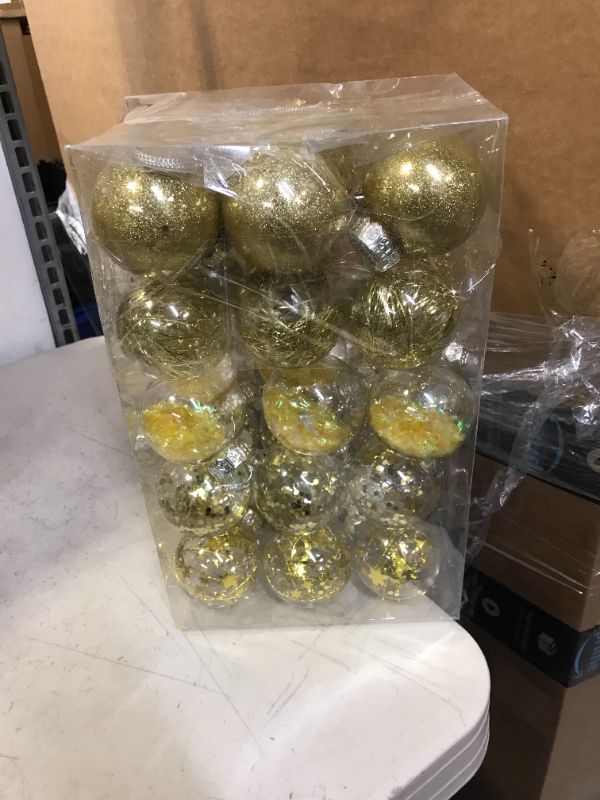 Photo 2 of 30 PCS Christmas Ball Ornaments, 2.36 Inch Gold Shatterproof Plastic Christmas Balls Clear Large Christmas Hanging Ornaments Xmas Hanging Balls for Christmas Tree Decoration Holiday Party Supplies