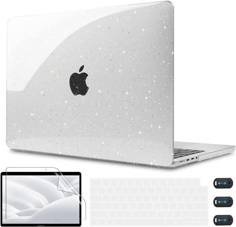 Photo 1 of CISSOOK Clear Glitter Star Case for MacBook Pro 14 Inch 2021 Release Model A2442 M1 Pro/Max, Plastic Crystal Bling Hard Shell Sparkly Case with Keyboard Cover for MacBook Pro 14inch 2021 with Touch ID